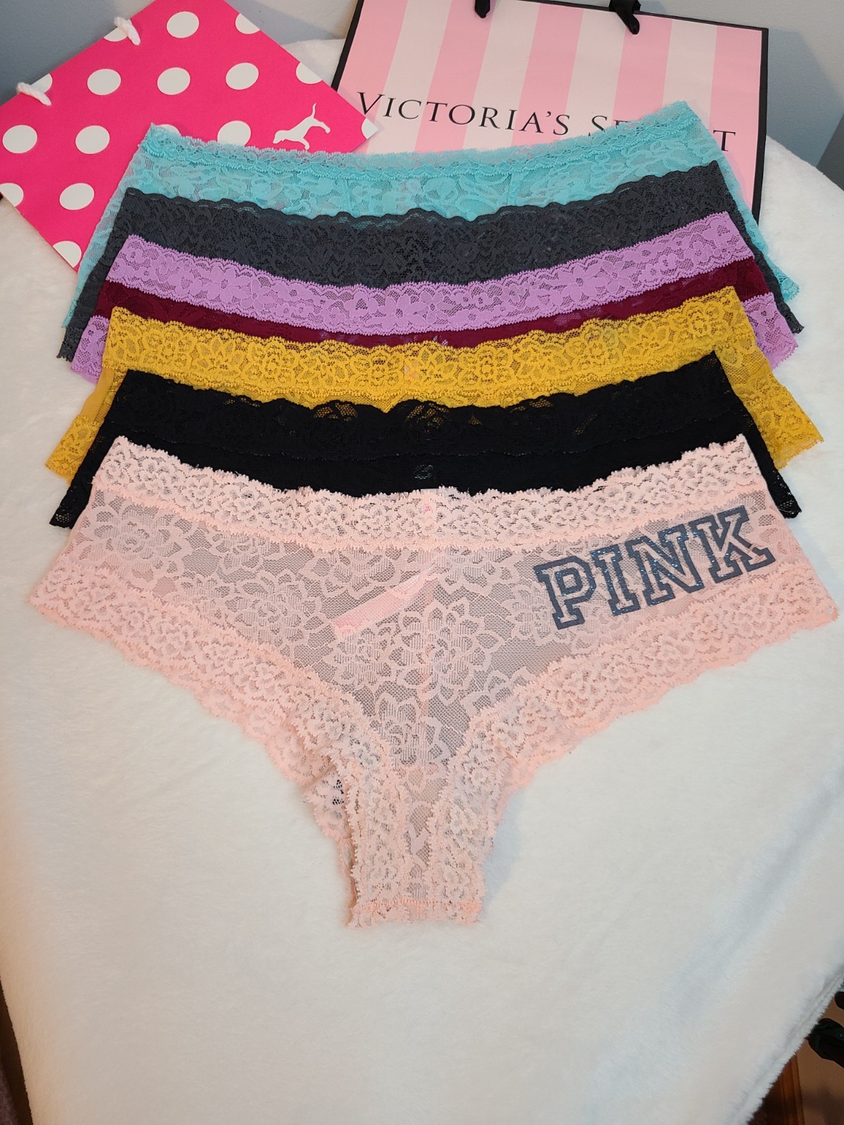 6pk VS PINK Everyday Lace Low Rise Cheeky Panties Size Lg Multicolor