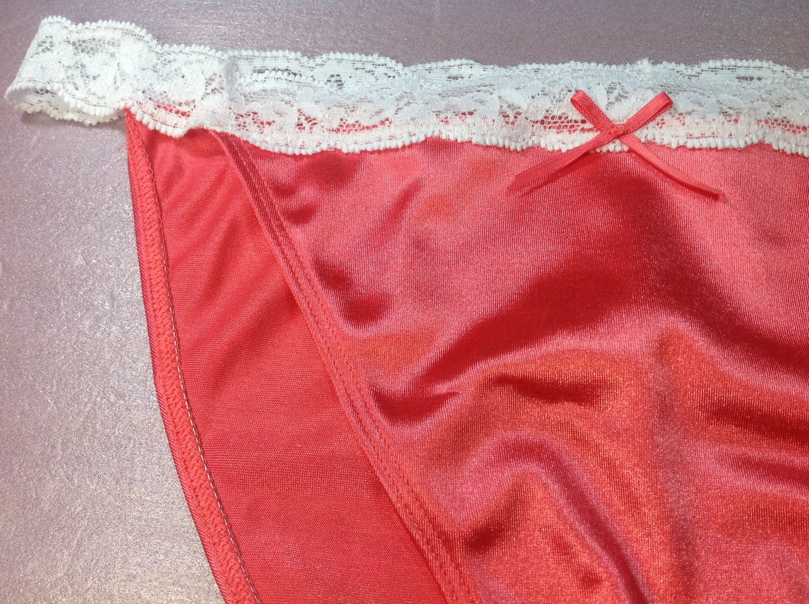 Women Panties,bikinis ILUSION Size M.Orange Satin Soft W/Fishnet Waistband&decor