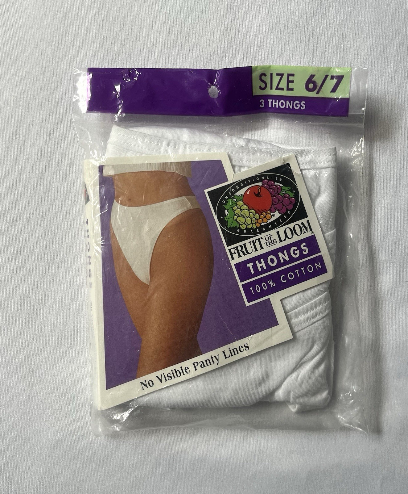 Vintage Fruit of the Loom 3-pack Thong Underwear Womens size 6/7 NOS NIP 90s NEW