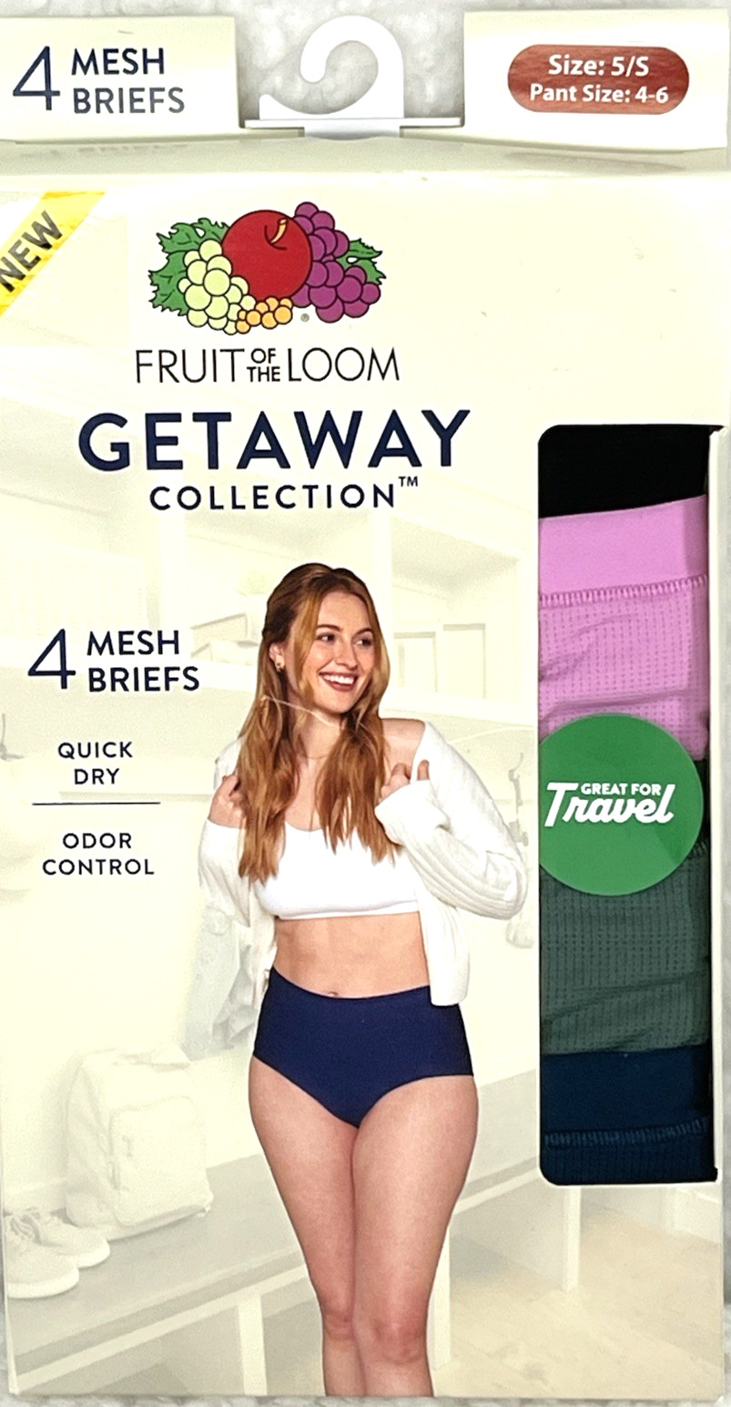 Fruit of the Loom Getaway Women’s Briefs Mesh SZ 5 Small 4-Pk Cooling Quick Dry