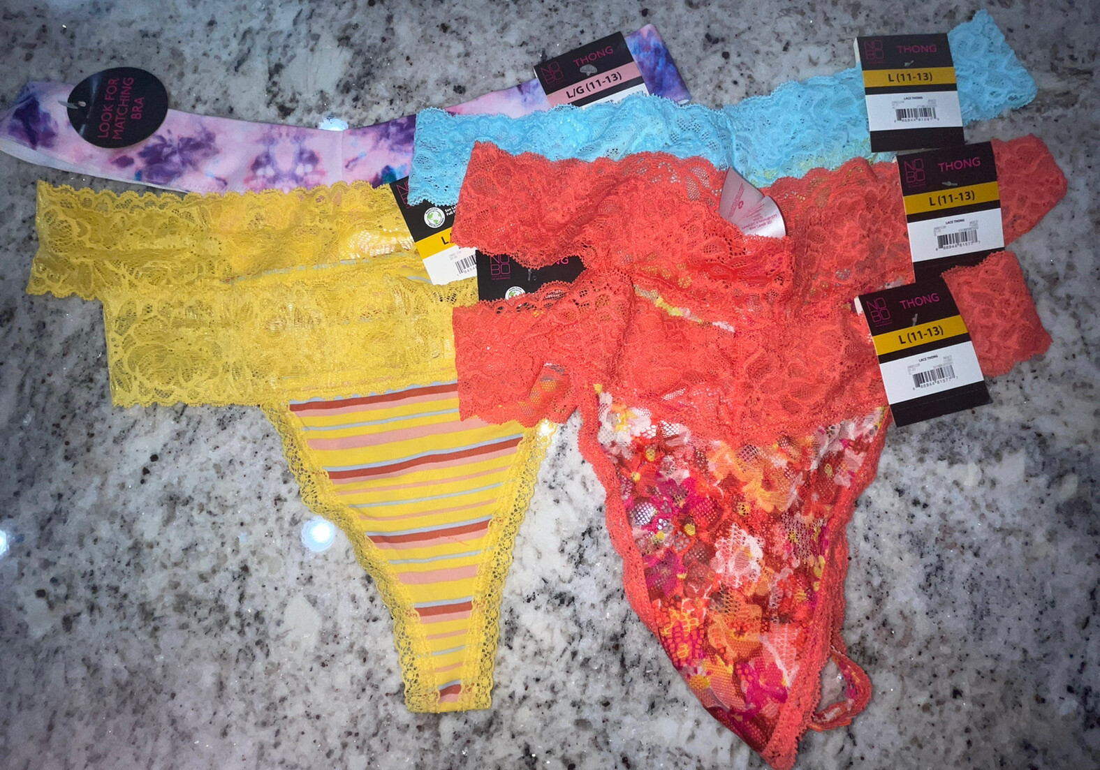 No Boundaries NOBO Large (11-13) Thong Lace Multicolor Lot of 6 NEW