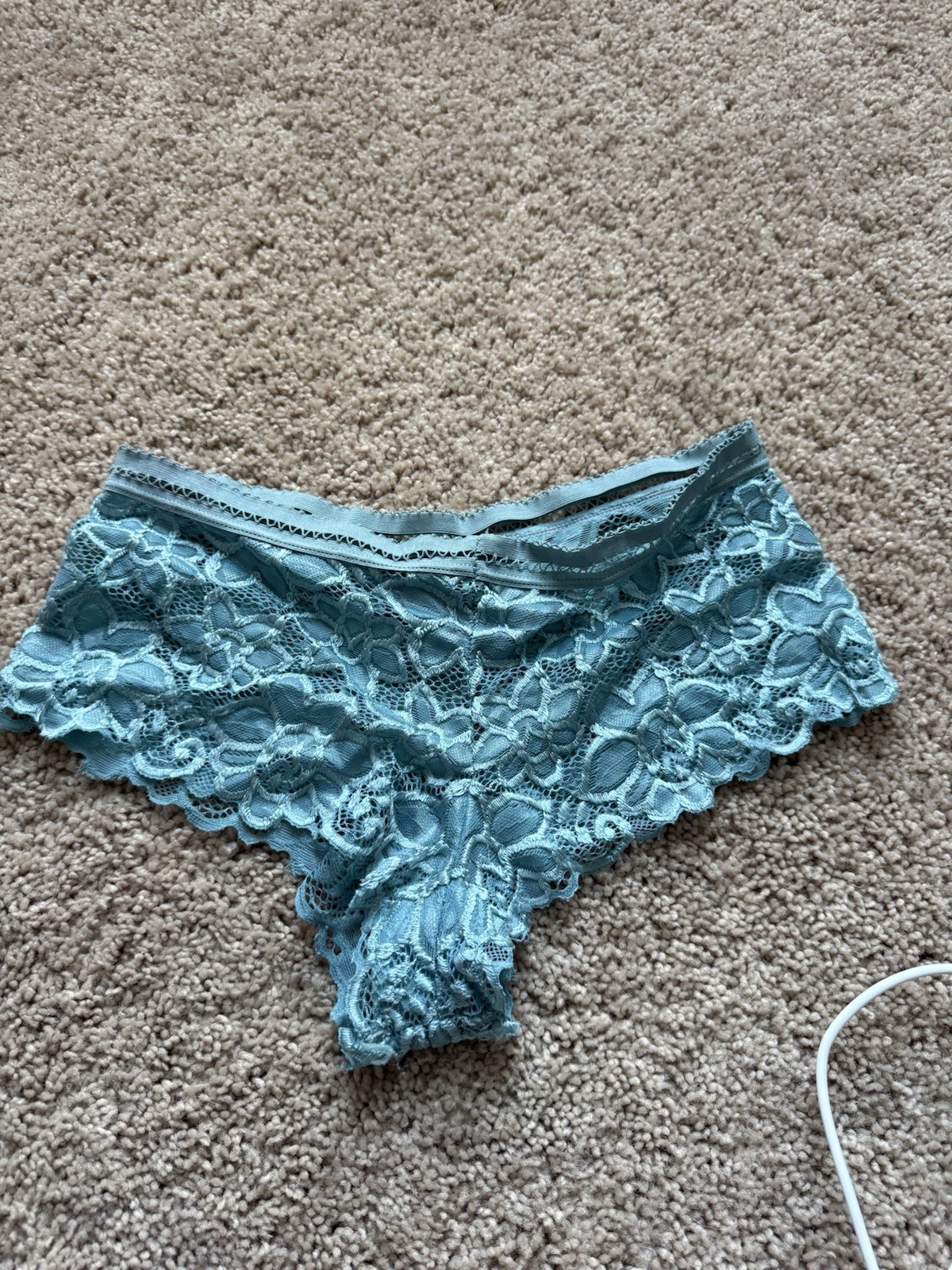 Womens Boyshort Panties M Blue Floral Lace Semi-Transparent Stretch 1 Pack