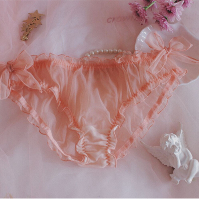 Women Girl Lolita Sheer Underwear Briefs Bow Pleated Frill Chiffon Knickers Sexy