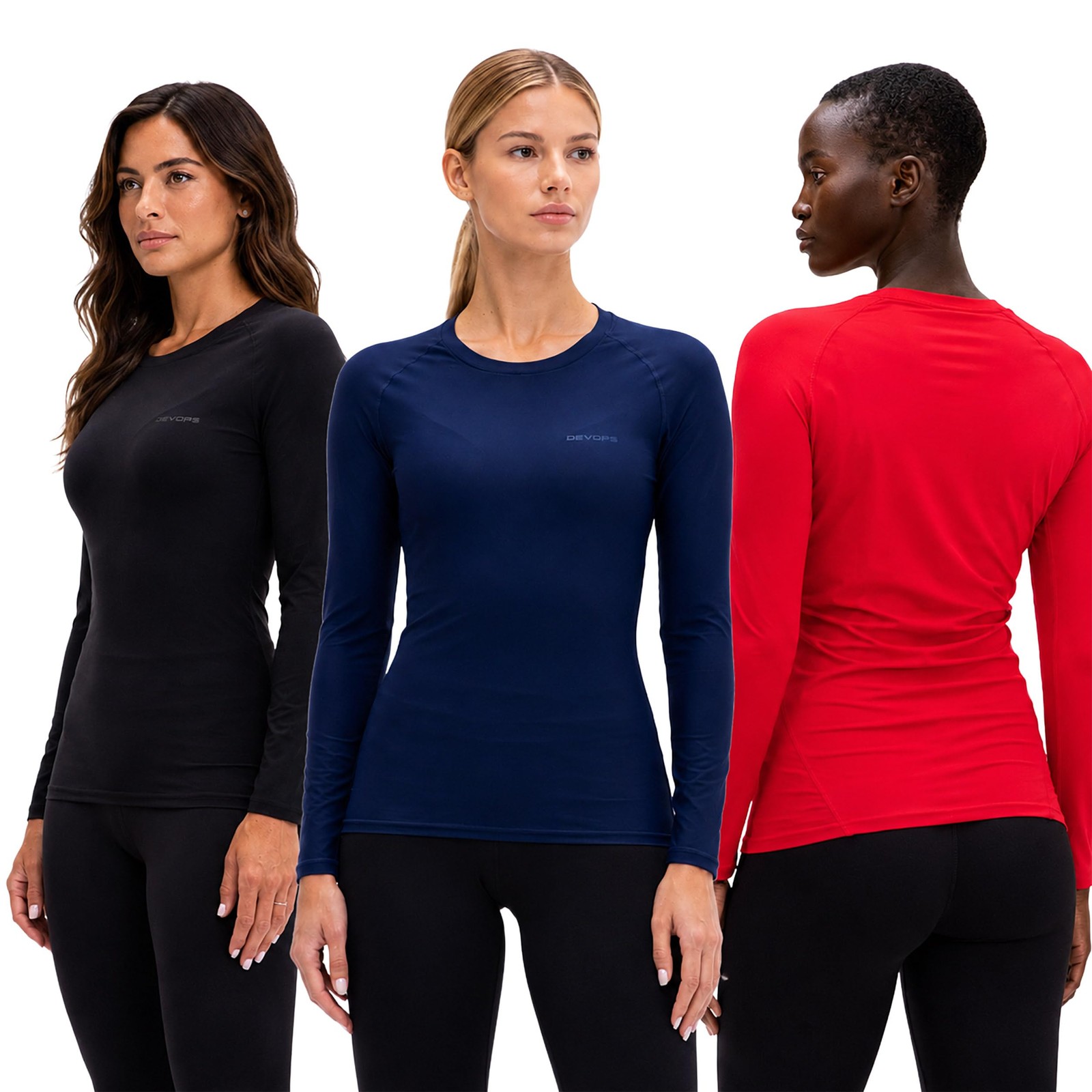 DEVOPS 3 Pack Women’s Compression Baselayer Shirt Long Sleeve Running Athleti…
