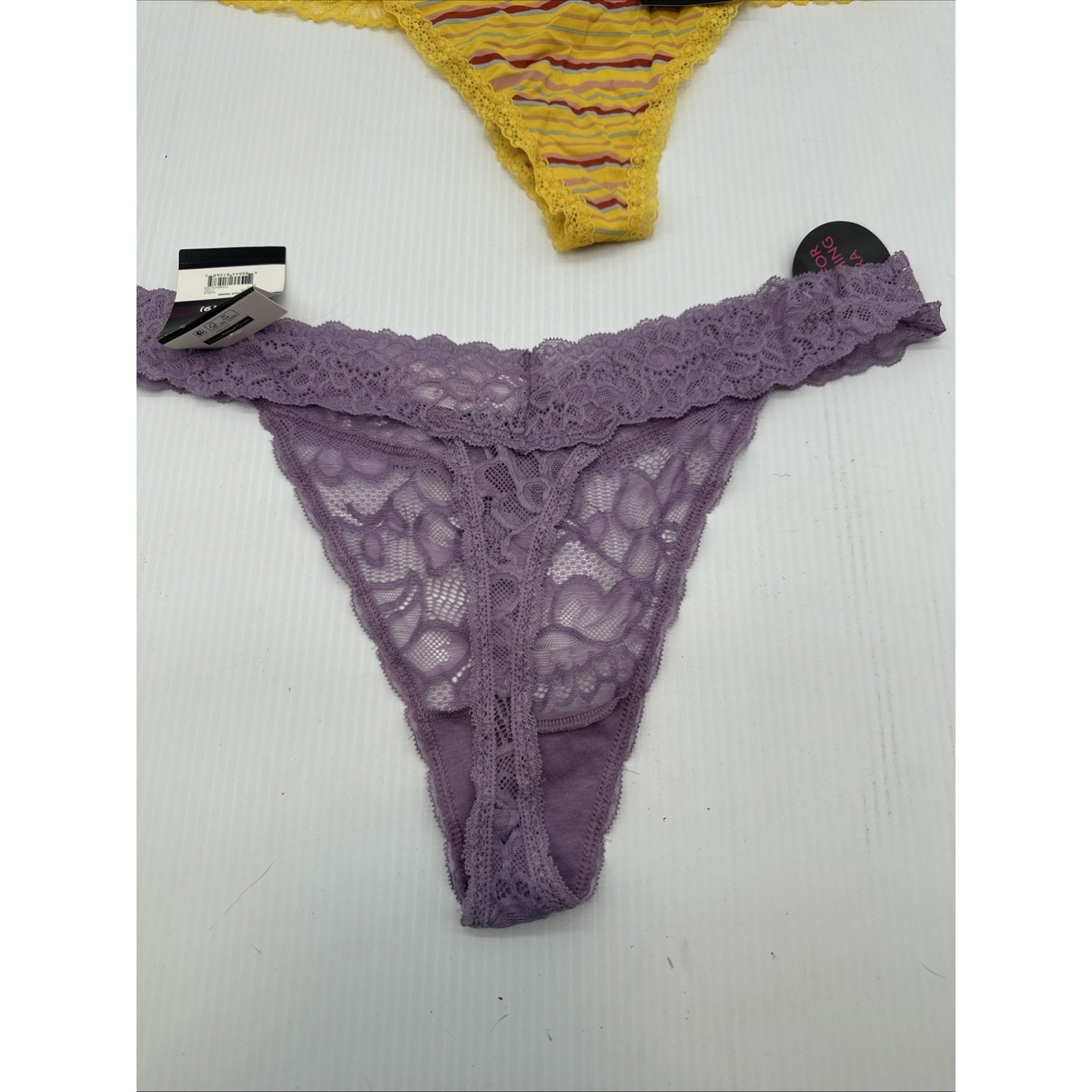 NOBO No Boundaries XXL(19) Set Of 3 Thong Panties Lace, Pink/orange Purple Yello