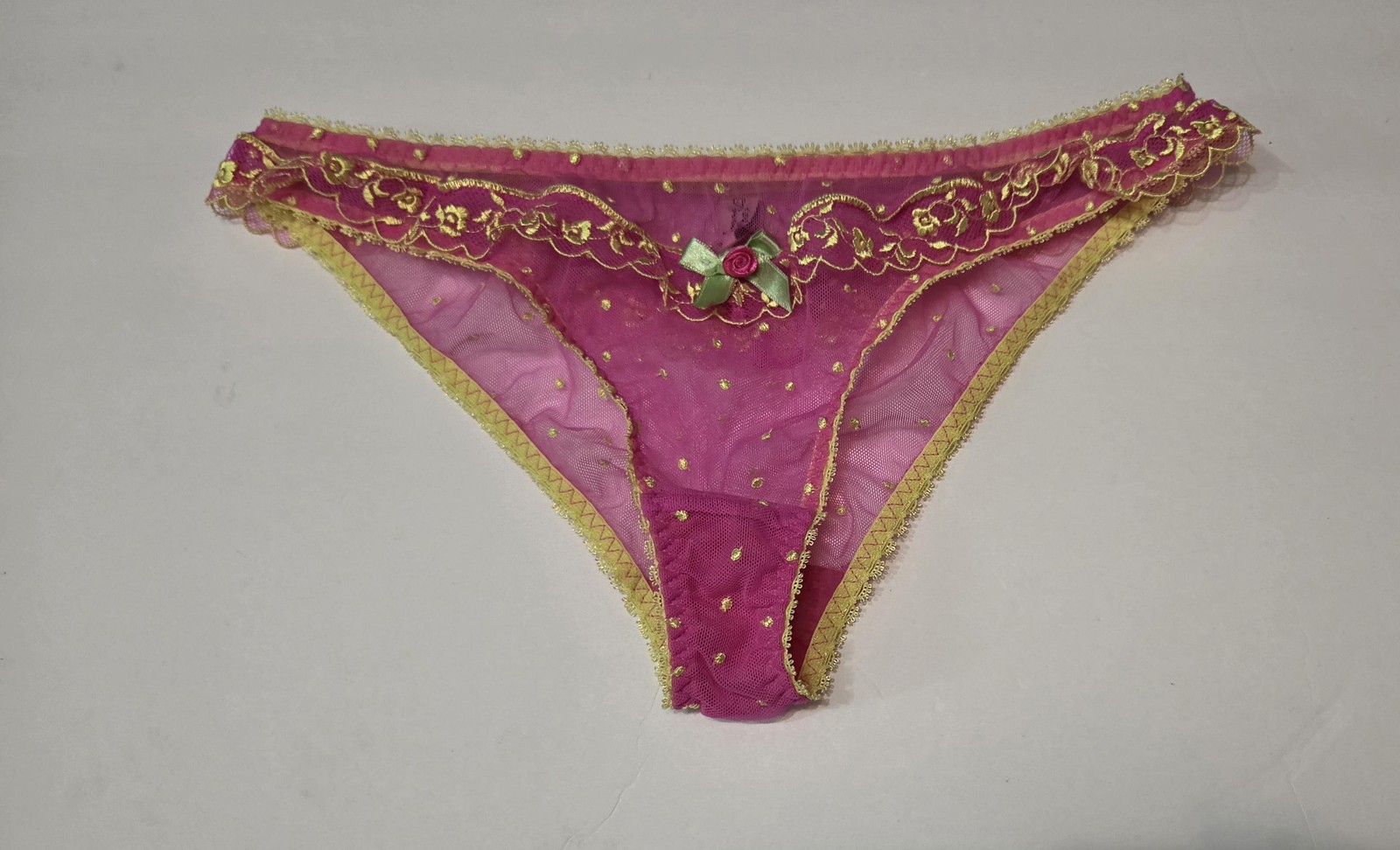 Agent Provocateur Panties Womens 3 Pink Gold Sheer Floral Lace Bikini Bow