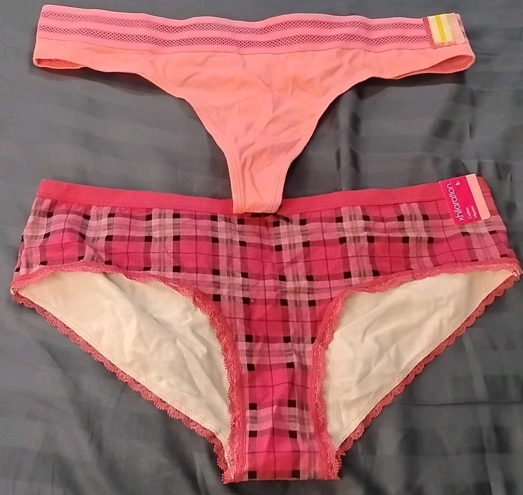 NWT Xhilaration Large (11-13) Pink Plaid Hipsters & Pink/Orange Thong Panties