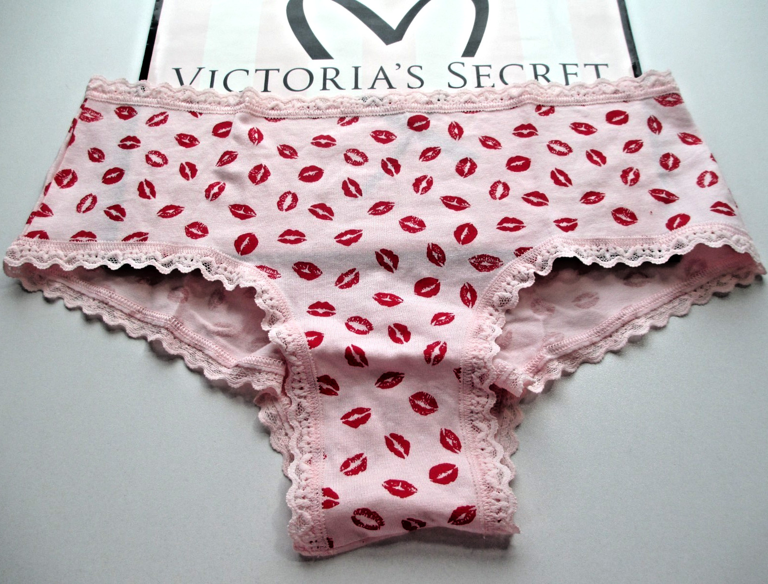 VICTORIA’S SECRET Cotton Cheeky Panty NWT Pink Red Kiss M L XL Lace Trim VS
