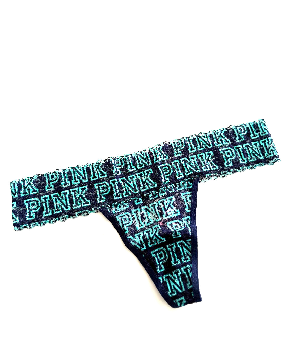 Victoria’s Secret PINK Allover Lace Thong Panty Blue PINK Print