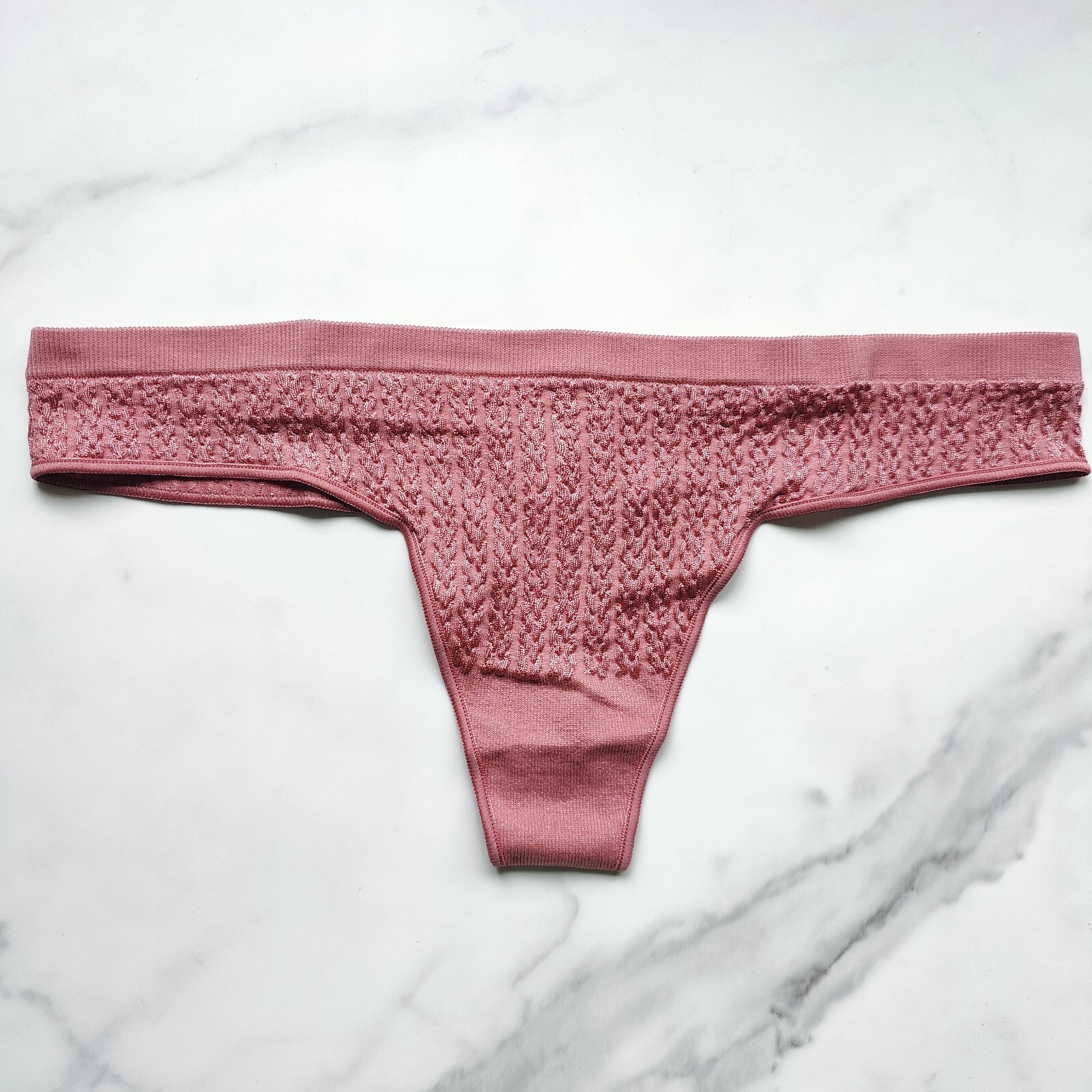 PINK Victoria’s Secret Cable Knit Seamless Thong Panty Soft Begonia Size S/M