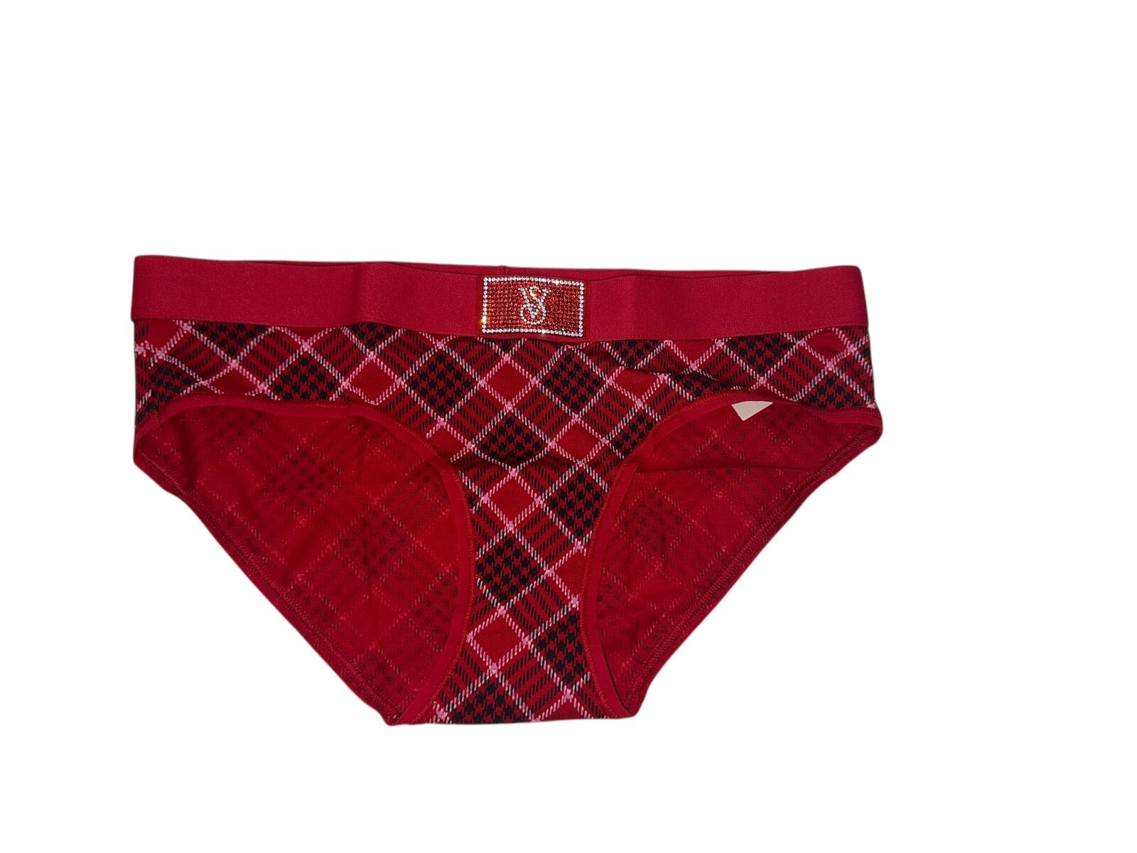 Victoria’s Secret Logo Cotton Shine Patch Hiphugger Panty Color Plaid Red NWT
