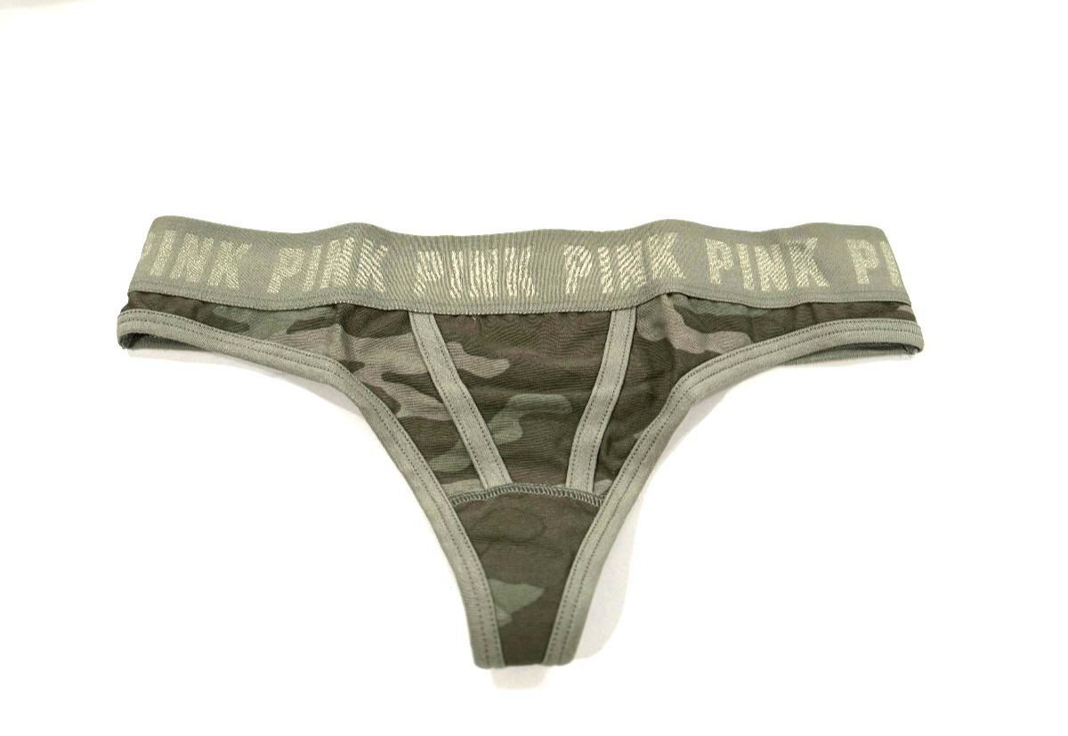 Victoria’s Secret PINK Logo Thong Panty Green Camo