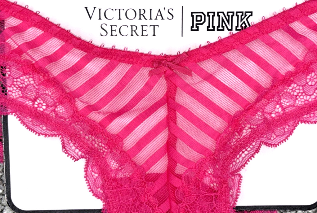 Victoria’s Secret Tease NWT XS Pink Sheer Stripe High Leg Cheeky Panty Sexy Bow