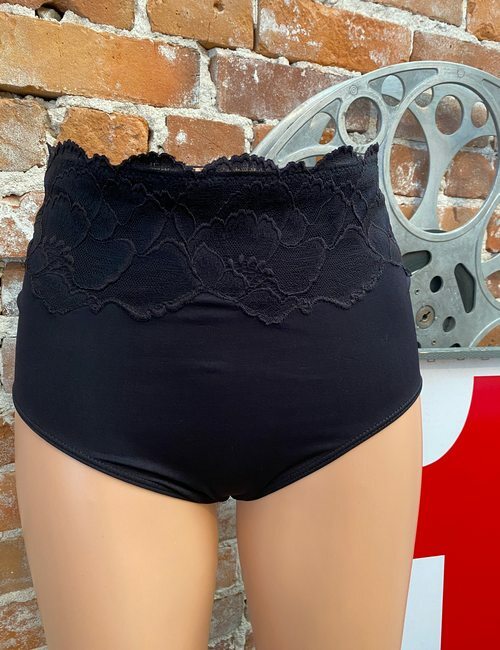 Rhonda Shear Black Lace Trim Seamless Ahh Brief Panty New High Rise Panties