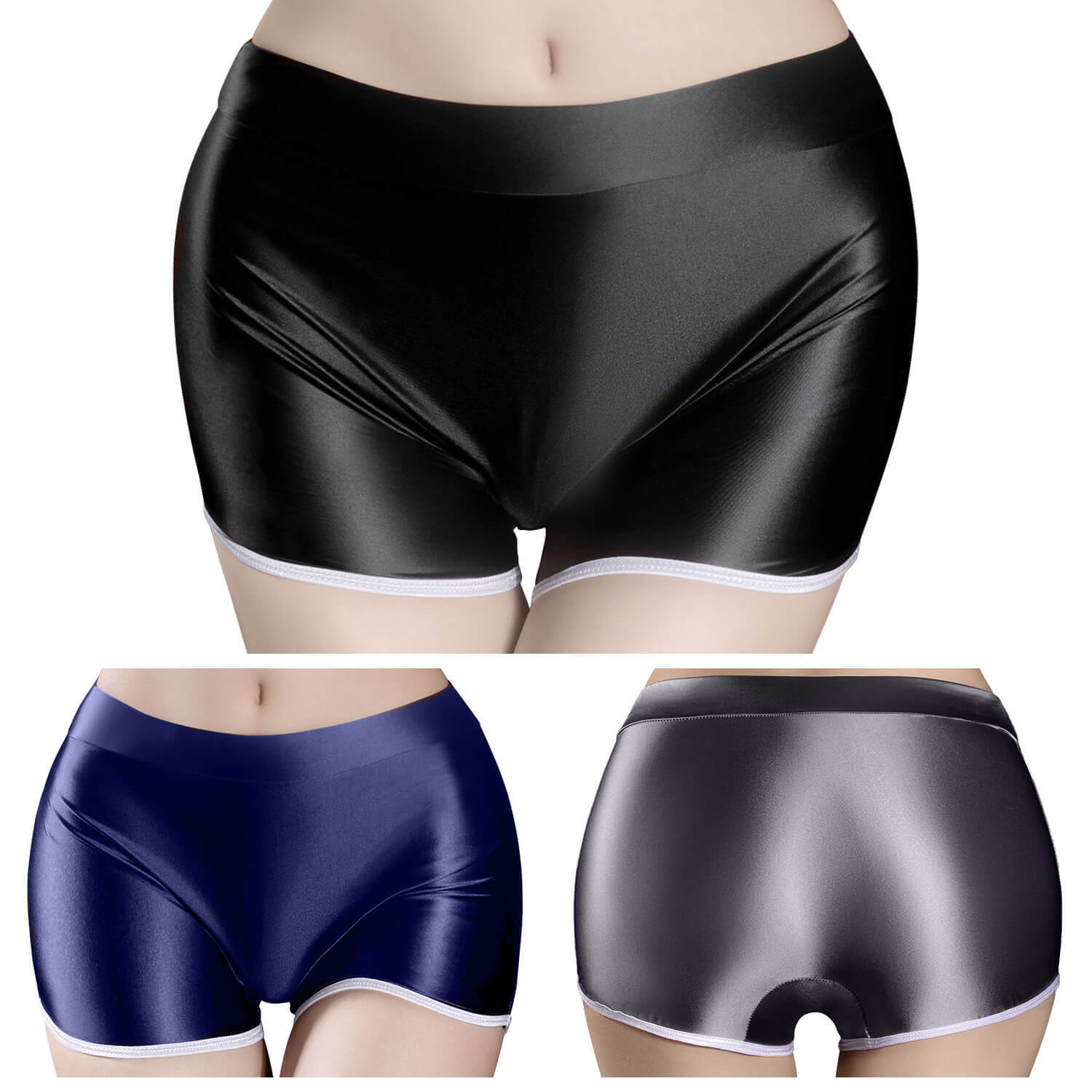 3pcs Women Oil Shiny Glossy Fitness Sports Shorts Underwear Boxer Shorts Panties
