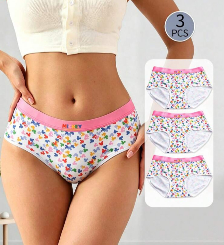 DISNEY Women’s Mickey Mouse Pattern Mid-Rise Brief Panties size Large 3 pack