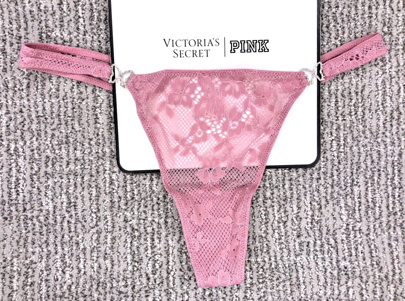 Victoria’s Secret Dream Angels NWT XXL Pink Butterfly Lace Thong Panty Bling