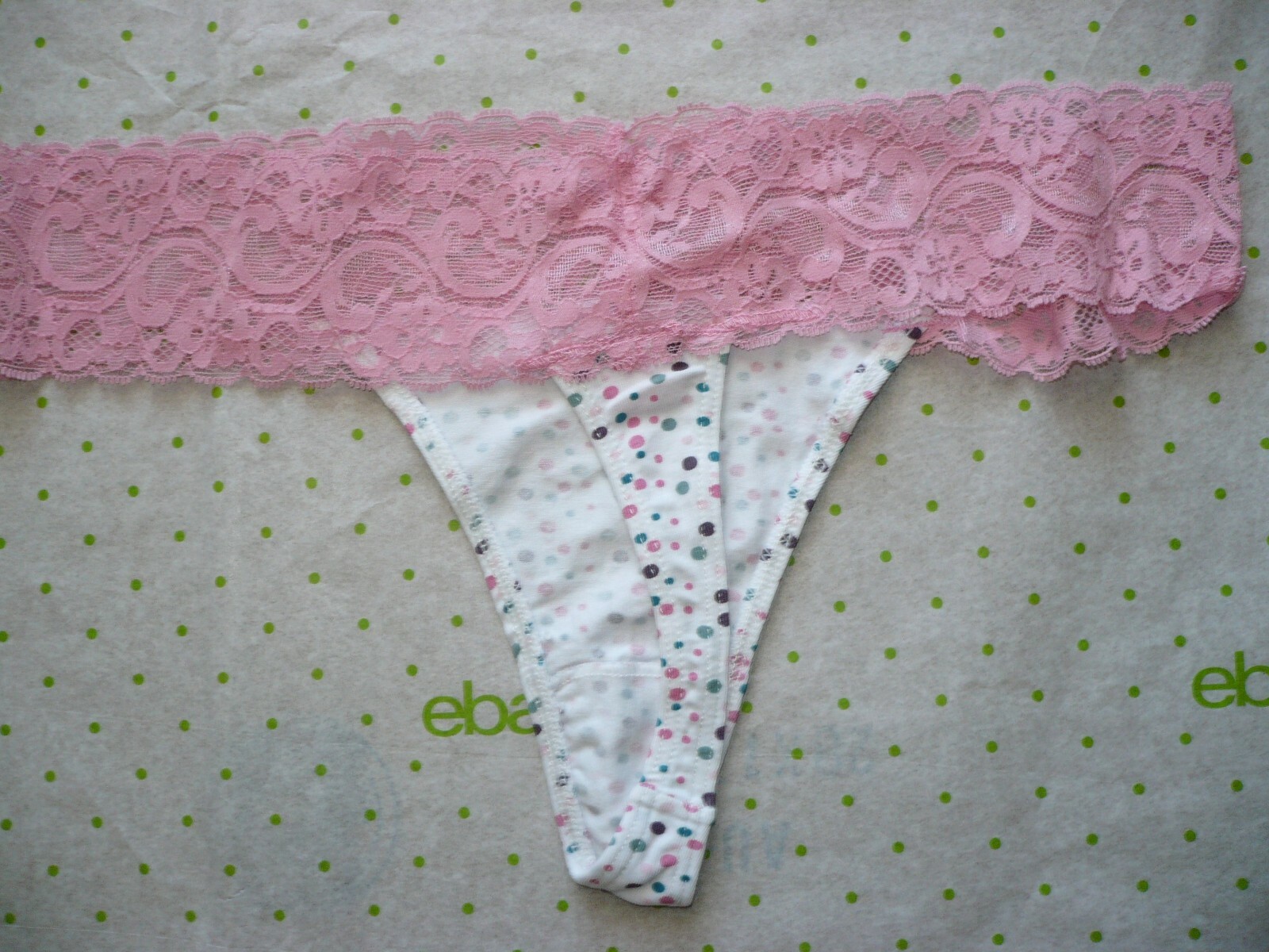 Rue 21 Women’s Thong Panties MEDIUM Pink Polka Dots Lace Waist