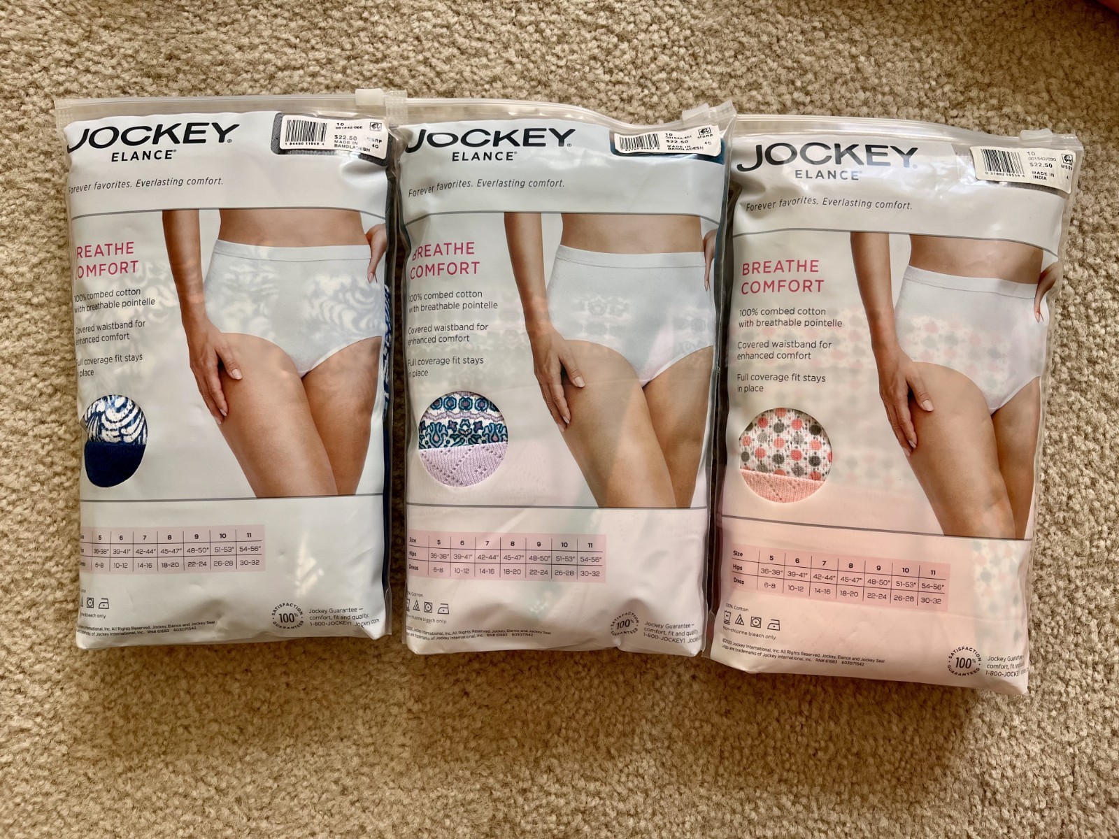 Women’s Size 10 Briefs, Jockey Elance Underwear, 100% Cotton, 3 Pack – NEW