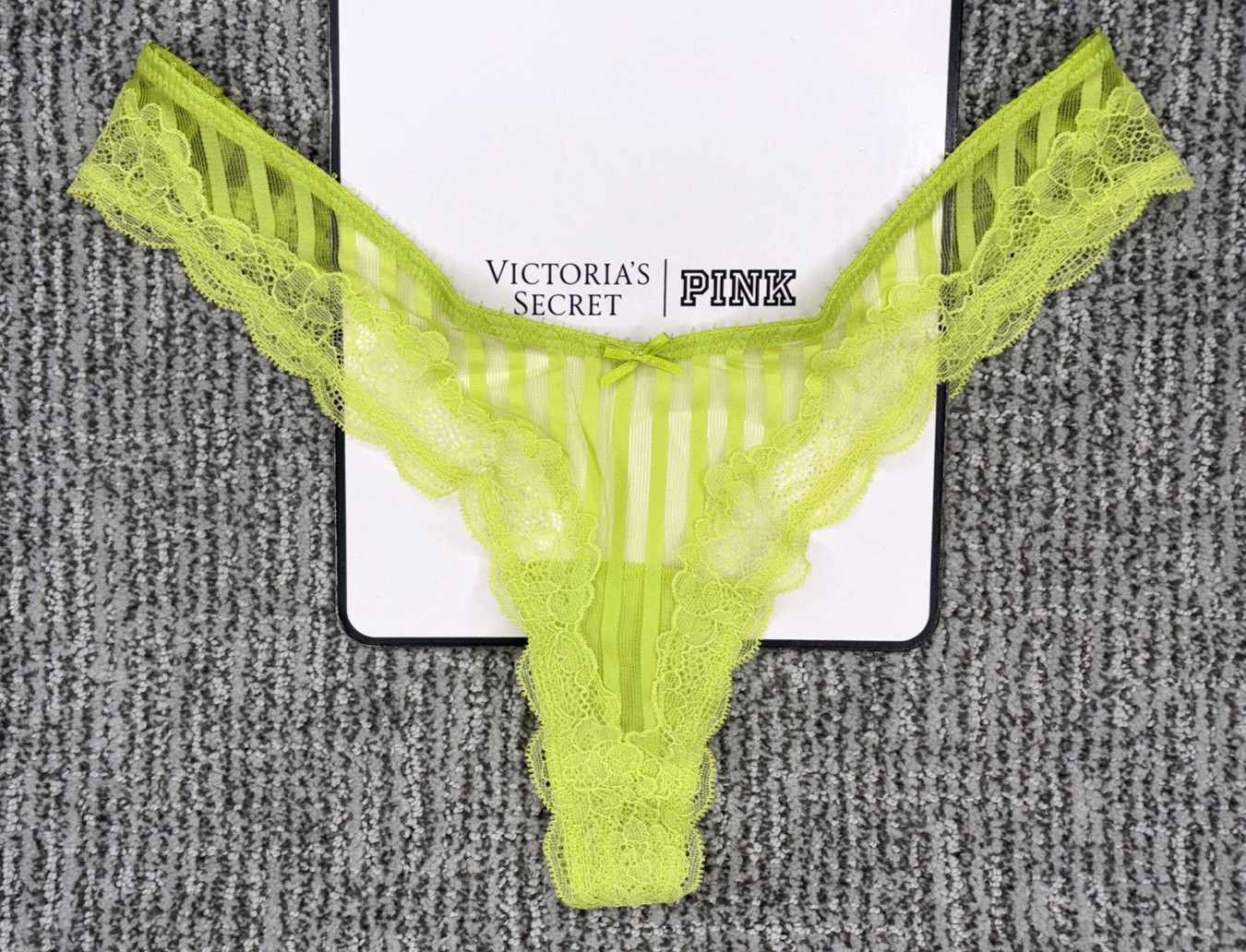 Victoria’s Secret Tease NWT Large Green Sheer Stripe High Leg Thong Panty Sexy