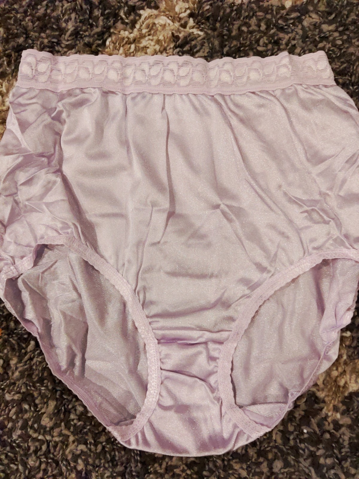 1 Pair PINK brand 100% Nylon Brief Panties, Size 8 Wide Lace, Lilac
