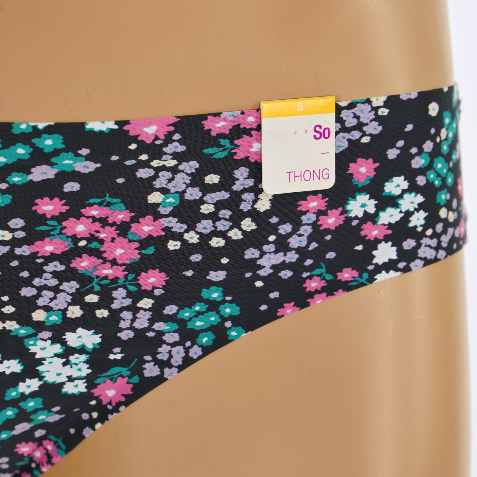 SO INTIMATES Junior’s SIZE 3-5 SMALL Black & Floral SMOOTH THONG PANTY #SO60001