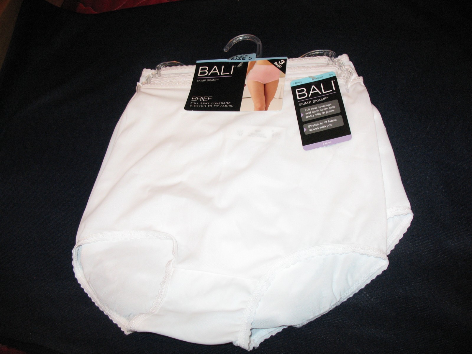 3 pr. Bali Skimp Skamp Brief Panty, Women size 5 Full Seat Cov. Cotton Liner $30
