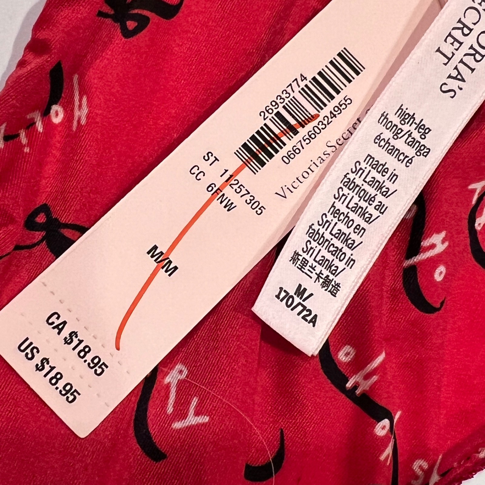NWT VICTORIA’S SECRET High Leg Thong Sz XS-M-L-XL Red Silky Christmas