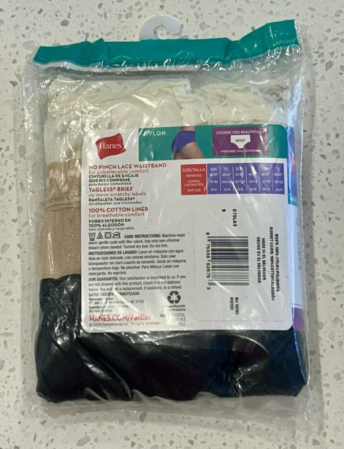 NIP HANES NYLON BRIEFS LACE WAIST COTTON LINER 3 PACK WOMEN’S S1ZE 2XL/9