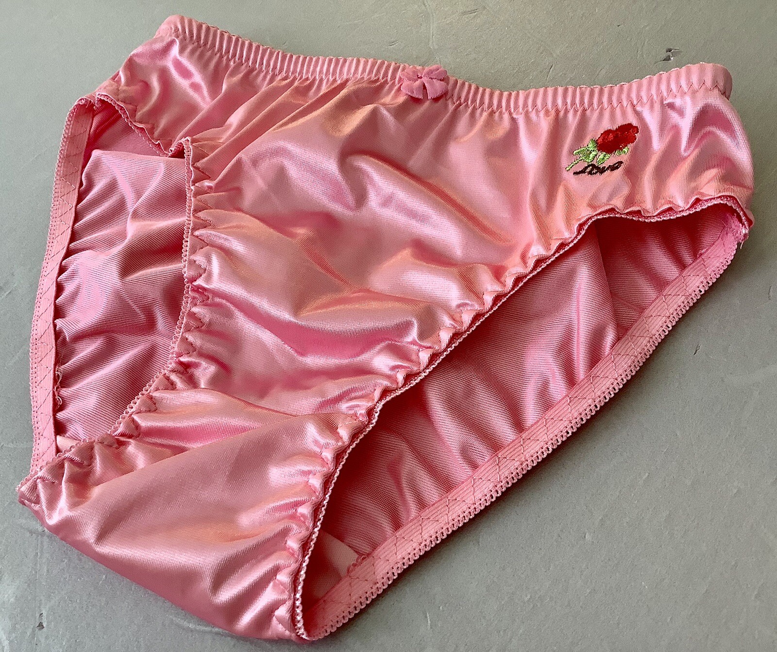 Women Panties Bikinis ANN DIANE Size XL. Pink Shiny Satin Soft W/decoration