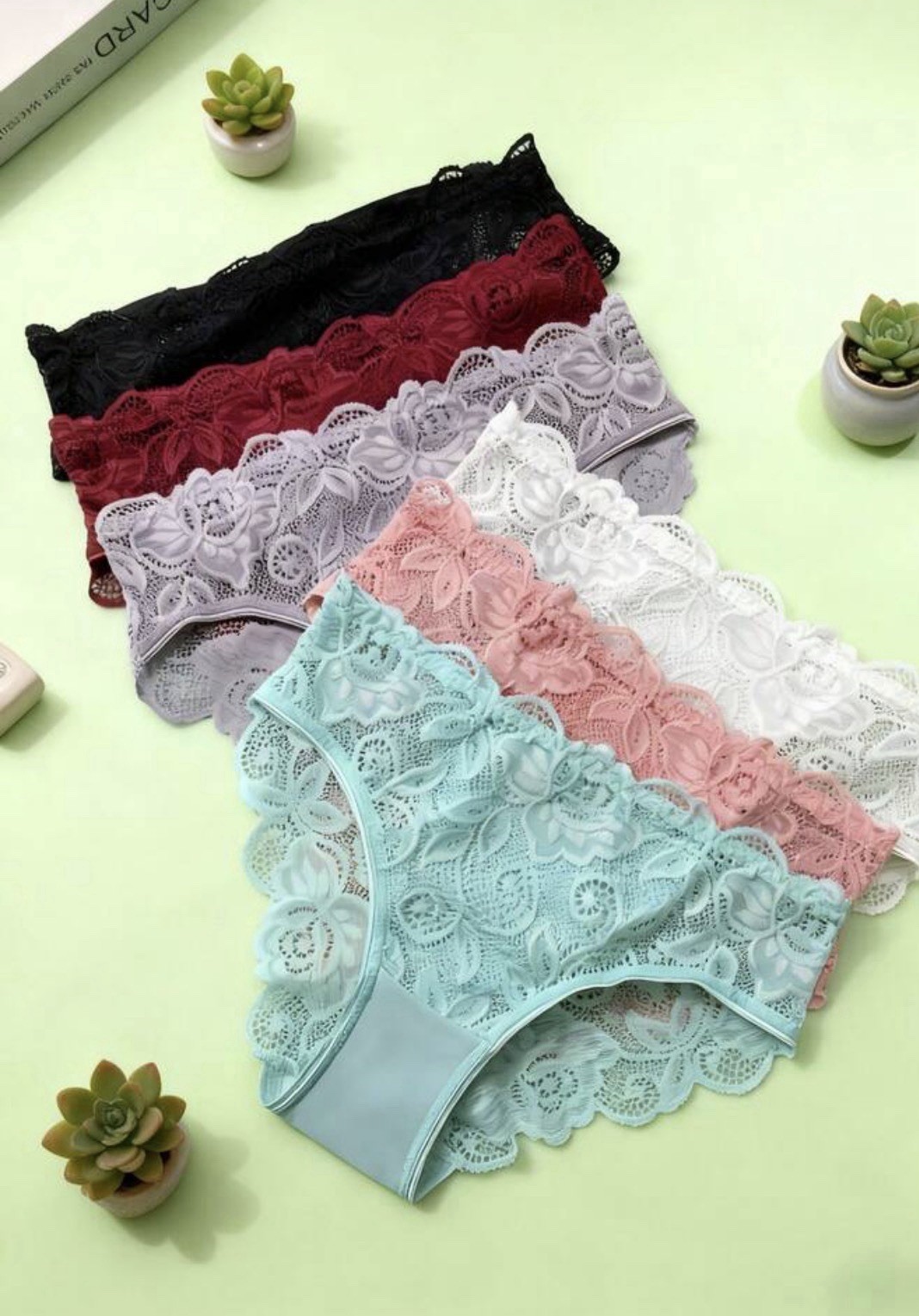 SHEIN 6 Pack Women’s High Waist Lace Underwear Stretchy Briefs Full Coverage L