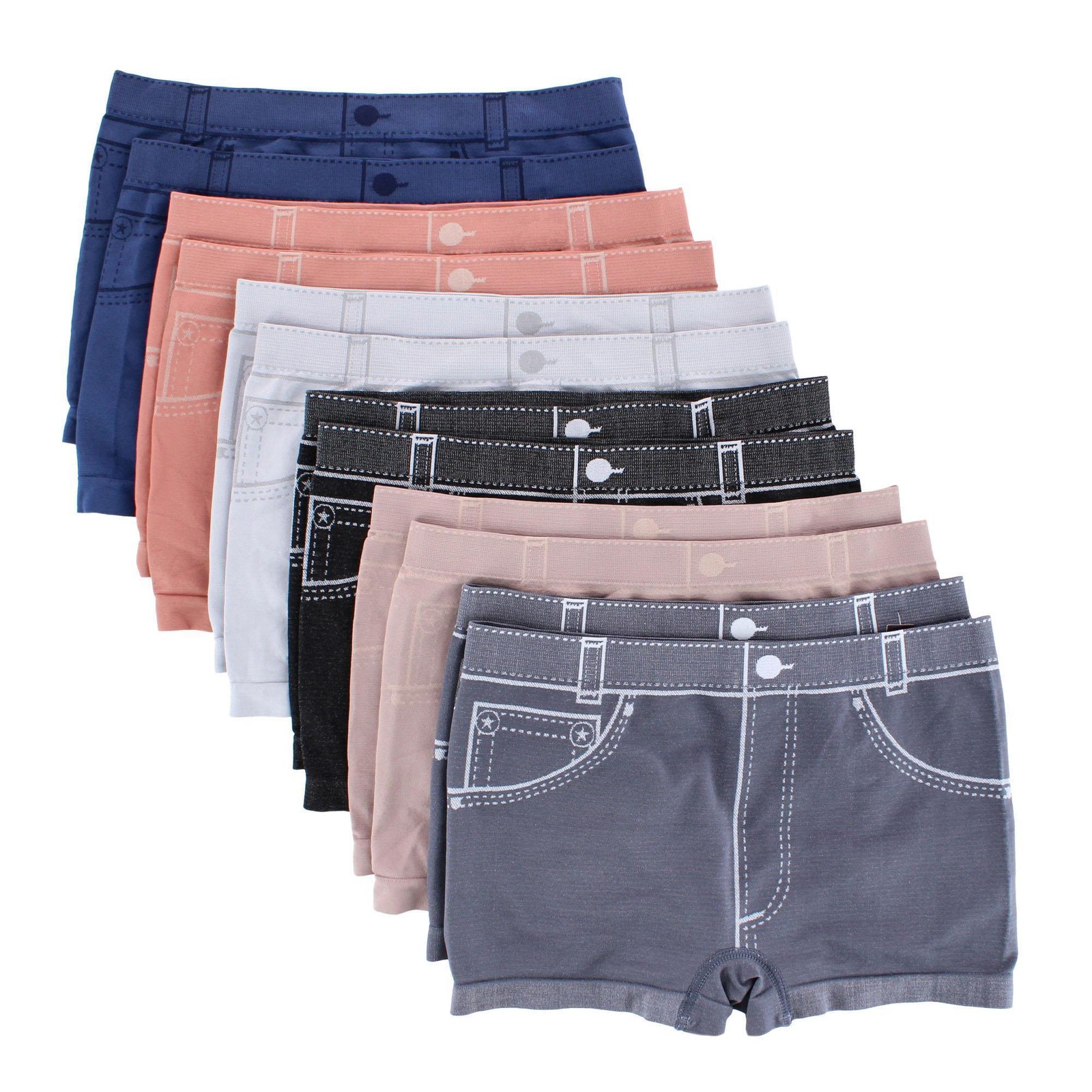 Sofra Women’s Seamless Mock Denim Print Boyshort Panties (12 Pack)