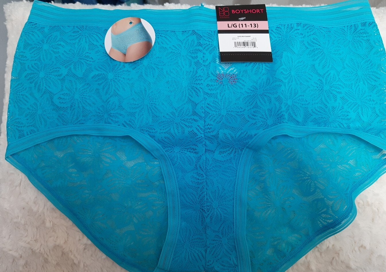 New Jr NO Boundaries Blue nylon/spandex lace Boyshort panty, sz L