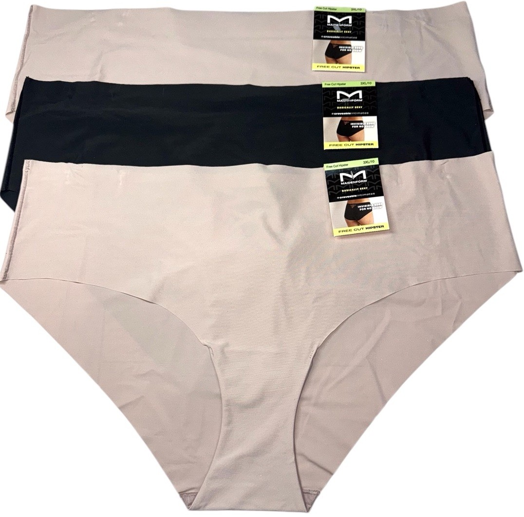 Maidenform 3-Pack Laser Cut Hipster Underwear Panties Nylon Black Beige 3XL 10
