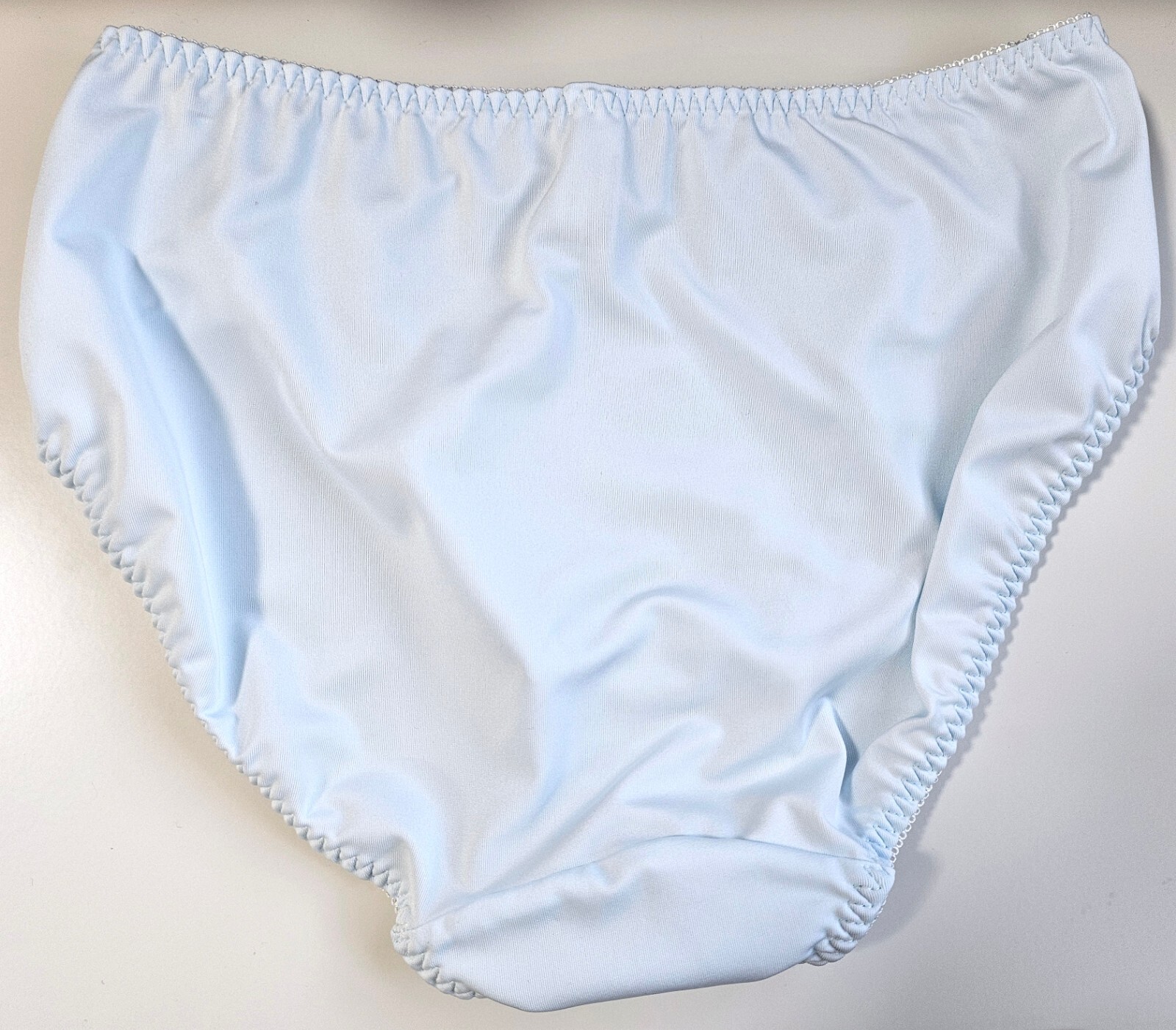 US Size M/6 Nylon Smooth Tricot Lace Flower Panties Women Underwear Light Blue