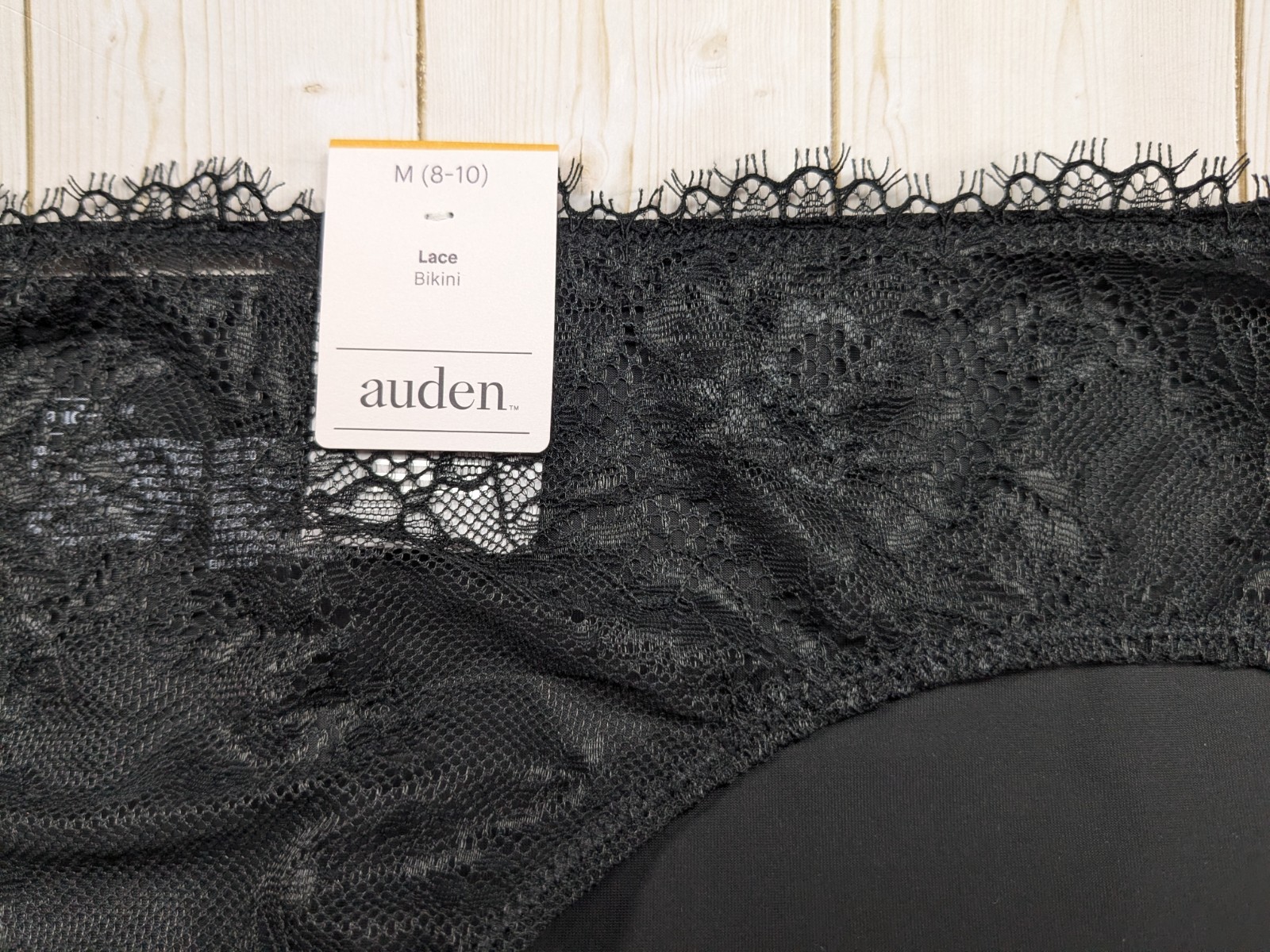 NWT Auden Black Sheer Lace Front Solid Back Bikini Panties Size M (8-10) Target