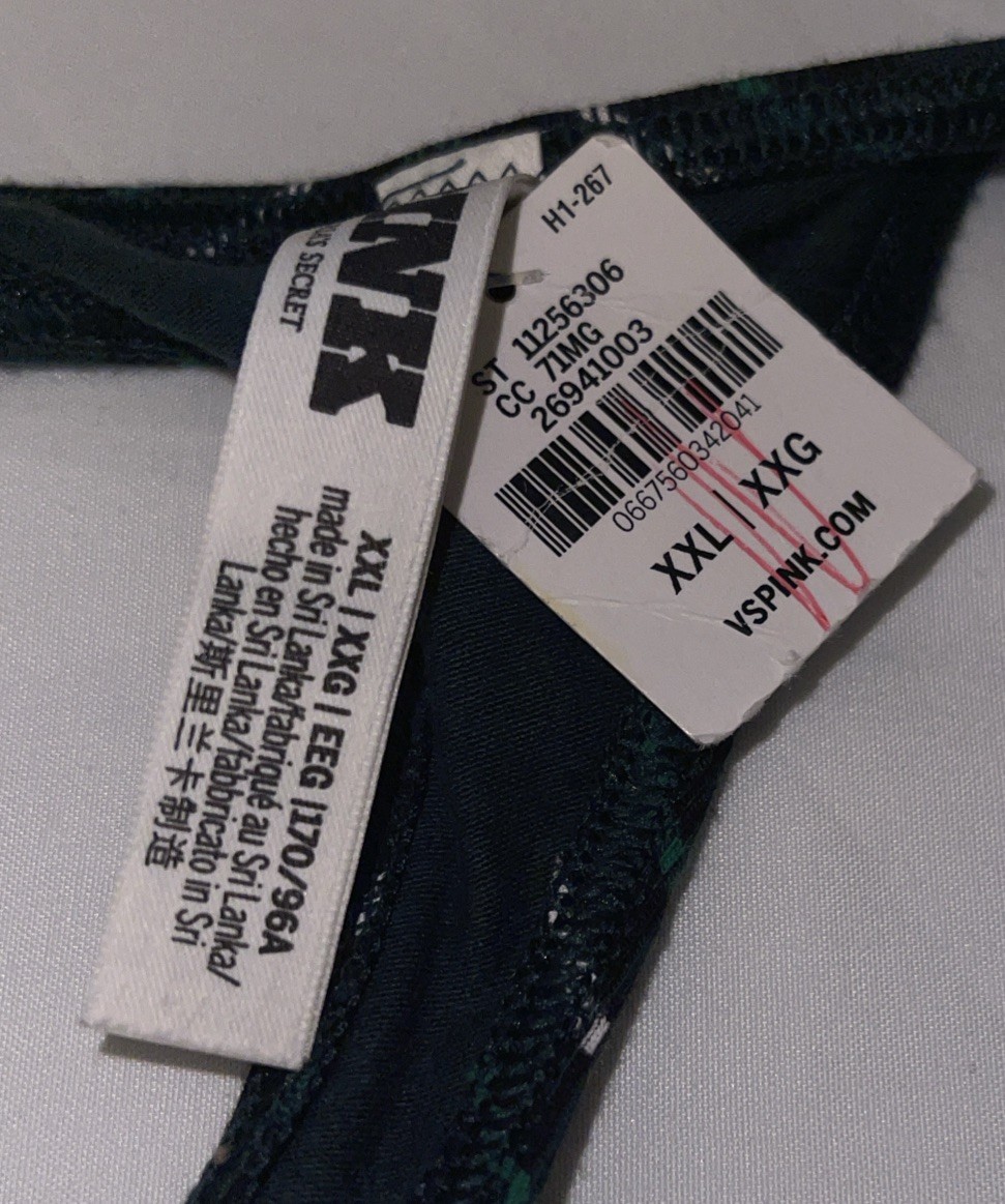 Victoria’s Secret PINK Thong Panty 2XL Logo Green Plaid NWT