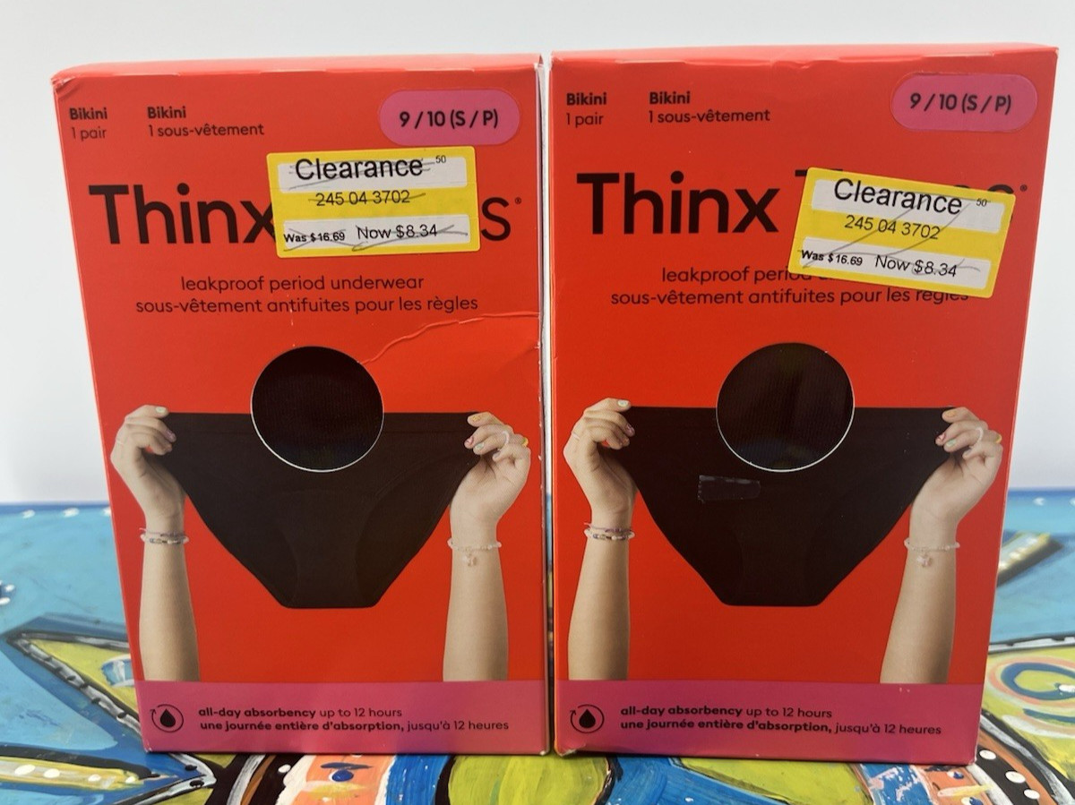 2 Pair Thinx Teens Bikini Leakproof Period Underwear Sz S 9-10 Black