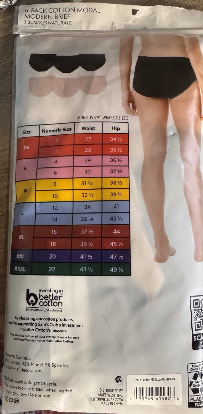 Member’s Mark Ladies 6 Pack Cotton Modal Modern Brief Underwear XXL