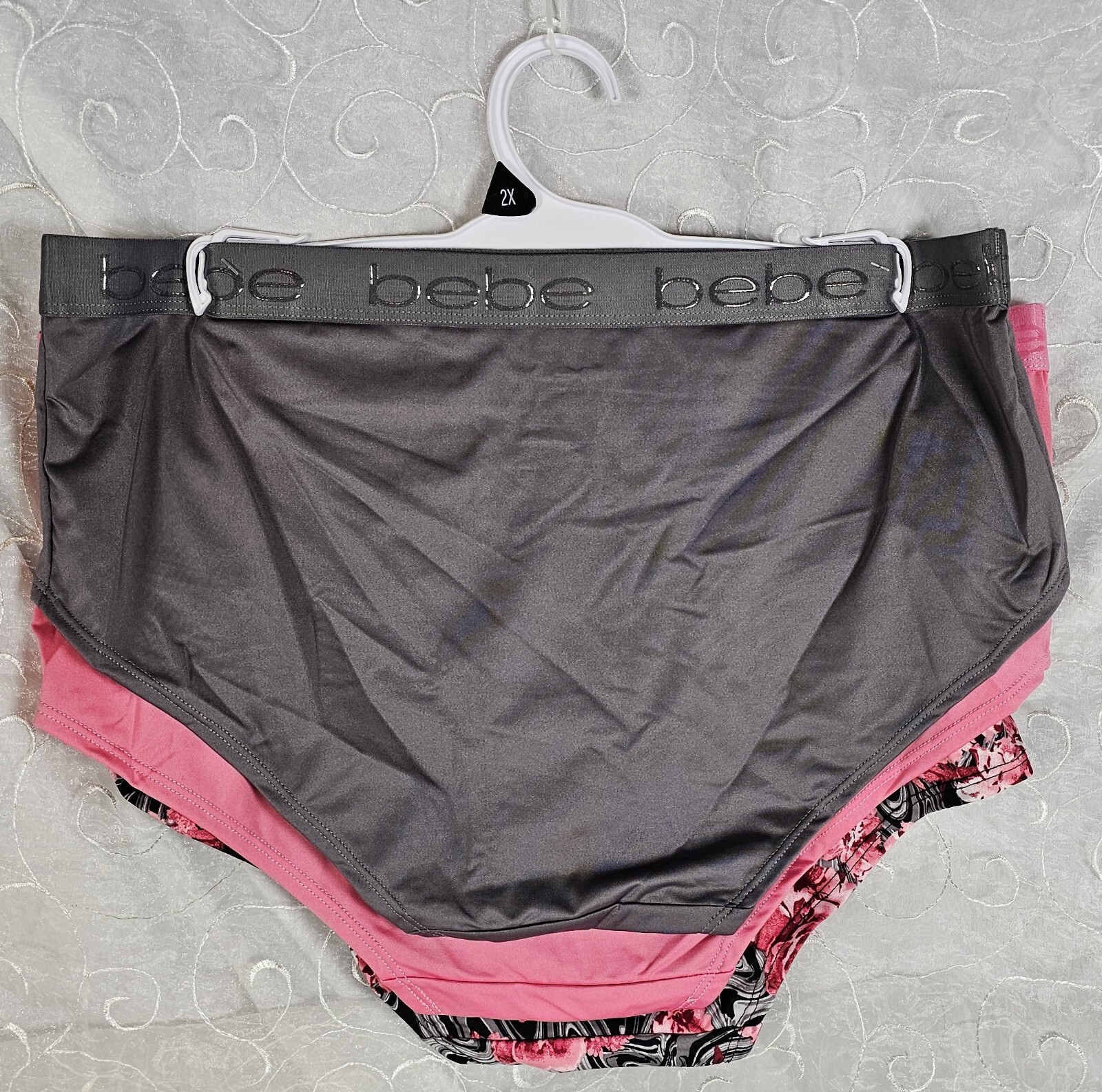 bebe 3 Pack Microfiber Hipster Panties 2X Solid Pink, Gray & Floral SHIPS FREE!