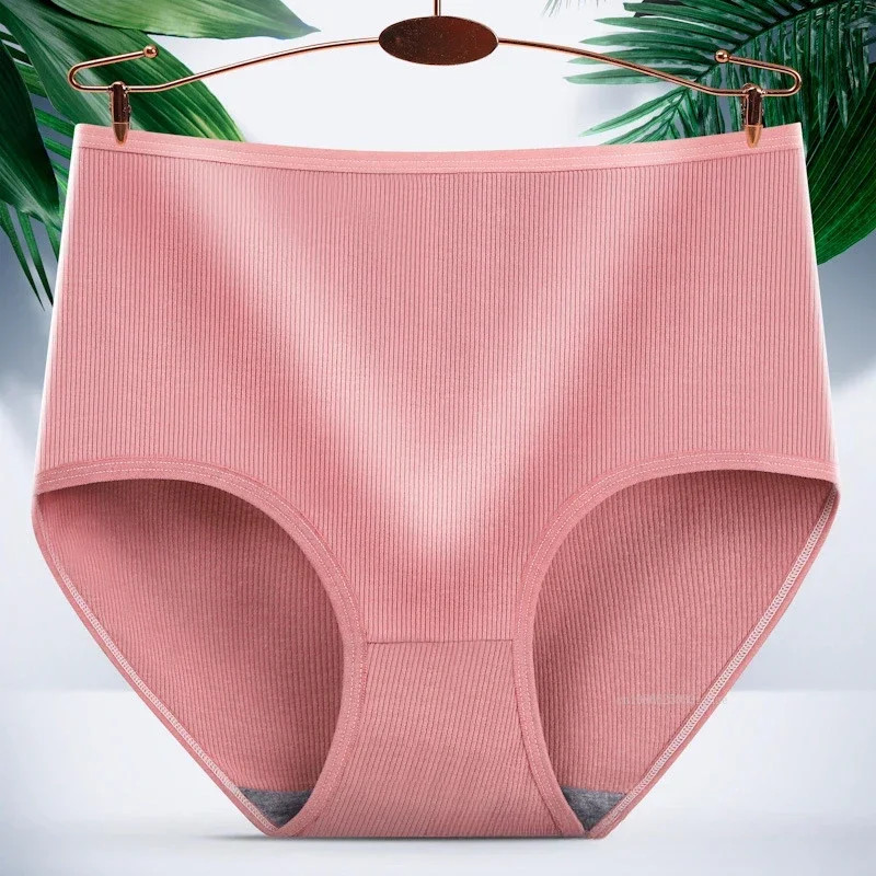 High Waist Cotton Panties Briefs Solid Breathable Soft Comfort Women Wear