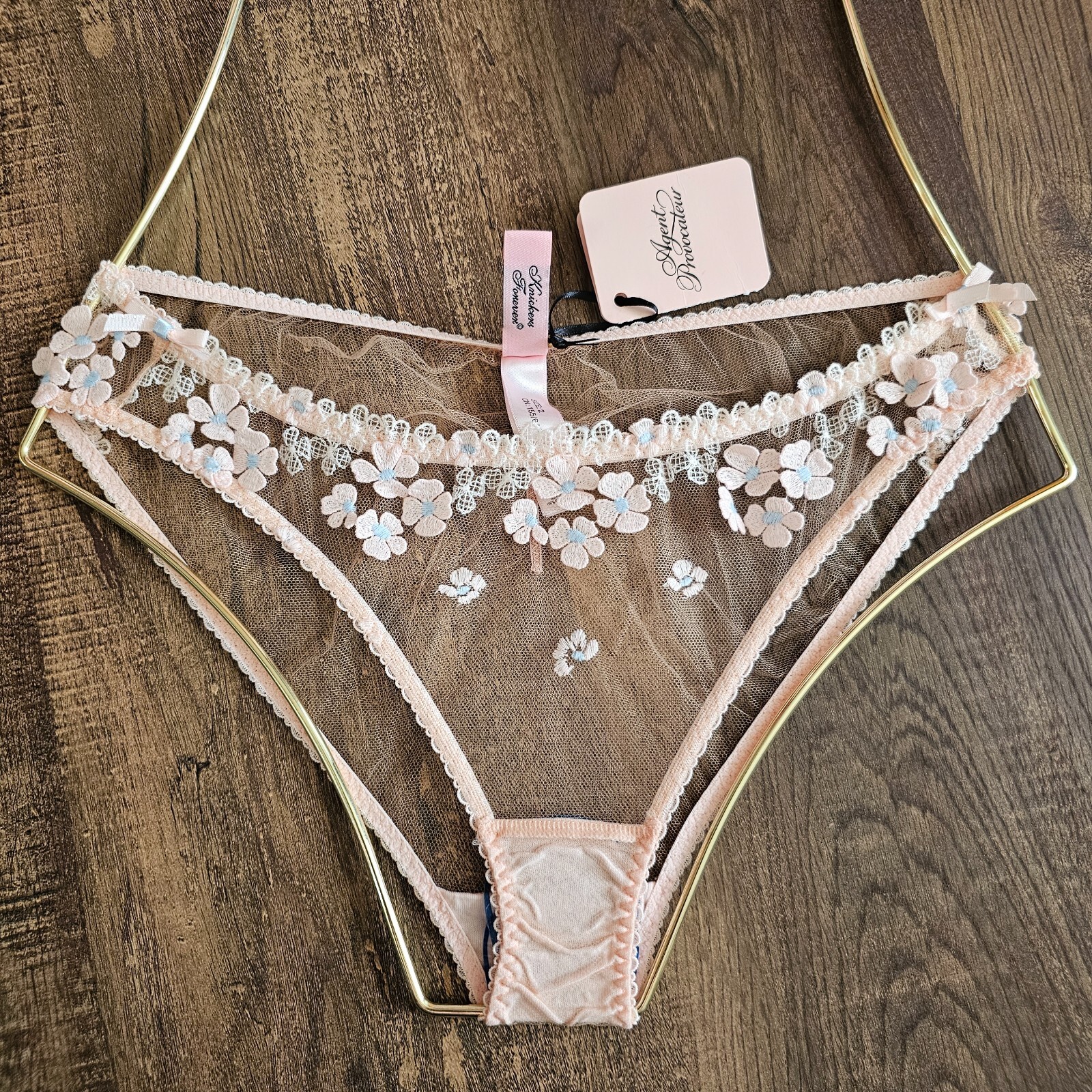 NWT!! Agent Provocateur Bethanie Full Brief, Size 2/US4/XS-S, Peach & Blue