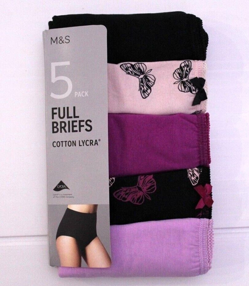 M & S Ladies 5 Pack Cotton Lycra Full Briefs Knickers Underwear Sizes 8 to 24