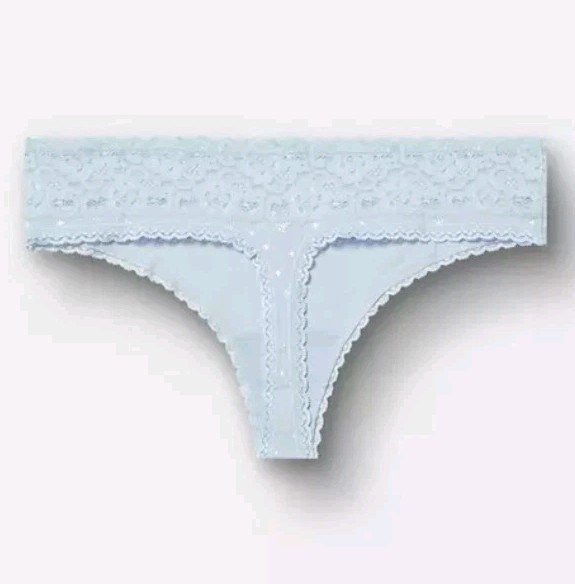 NEW TORRID 00 COTTON THONG LACE TRIM SPARKLY SNOWFLAKE PANTIES PANTY NWT BLUE