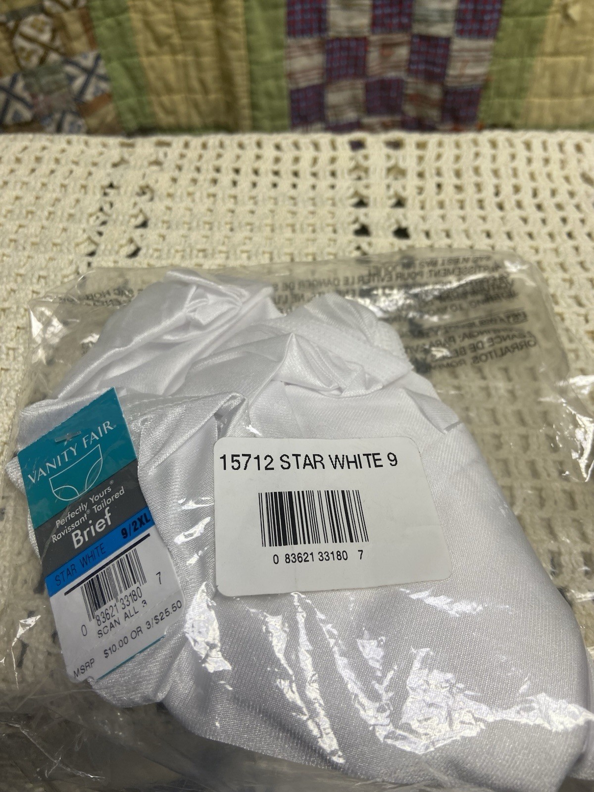 Vanity Fair Perfectly Yours Brief Ravissant Tailored Panty Sz 9 2XL Star White