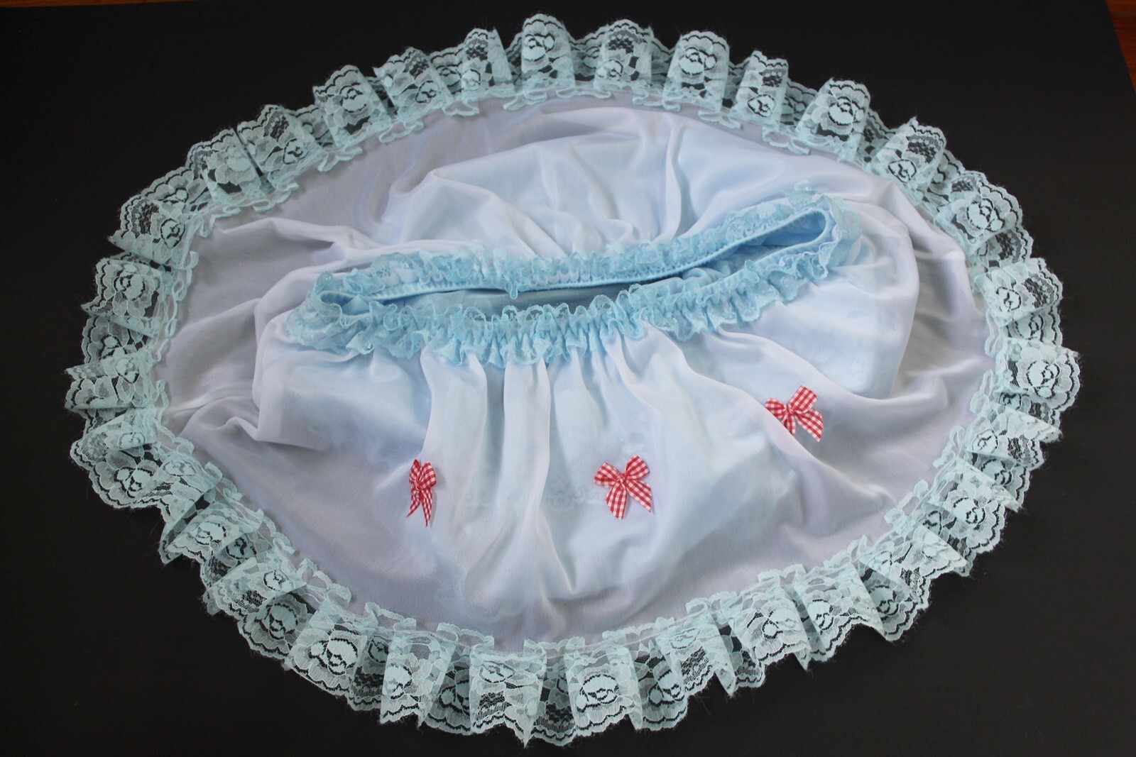 #A53 2XL/ElasticW.24-44″ 2in1 Blue Nylon Full Brief + Mini White Half Slip
