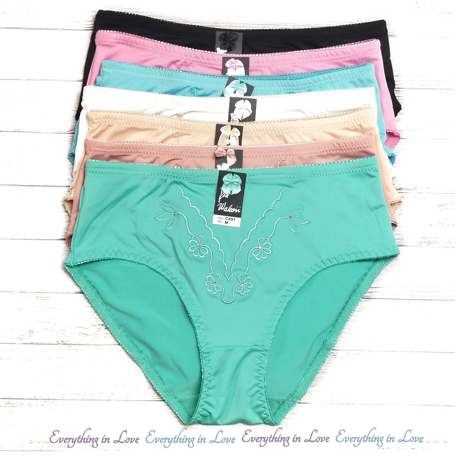 Women High Cut Full Seat Coverage Nylon Embroidery Bikini Brief panty Underwear