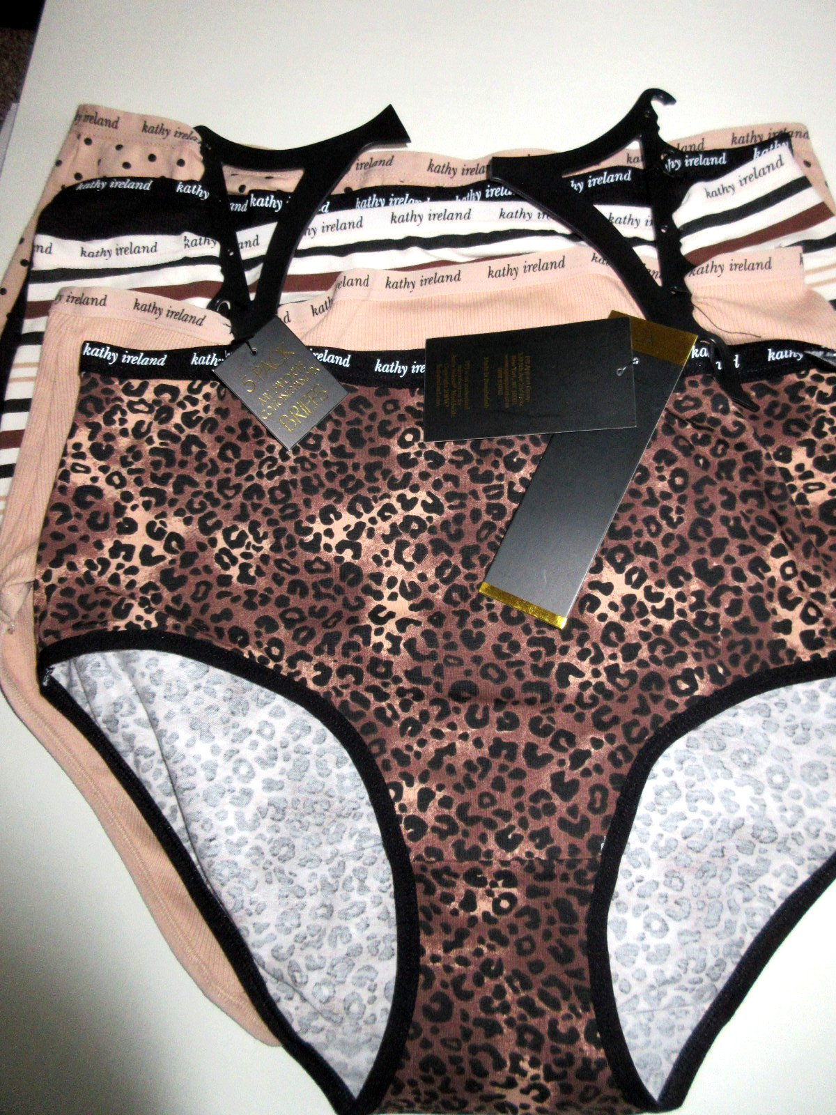 Kathy Ireland 5-Pack Cotton BRIEF Panties assorted brown beige black women ~ 2X