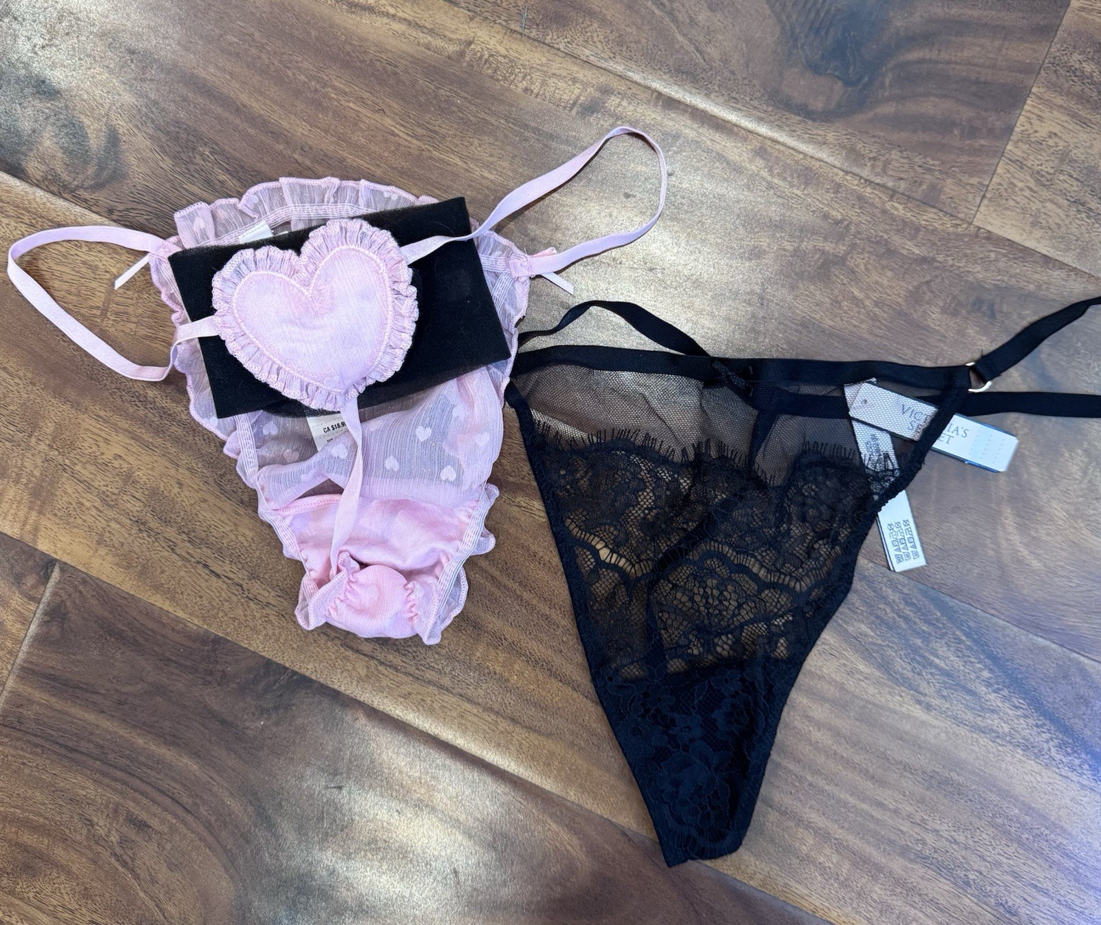 VICTORIA SECRET XL SET DREAM ANGELS HEART SHIFFON STRING THONG & V-STRING NWT