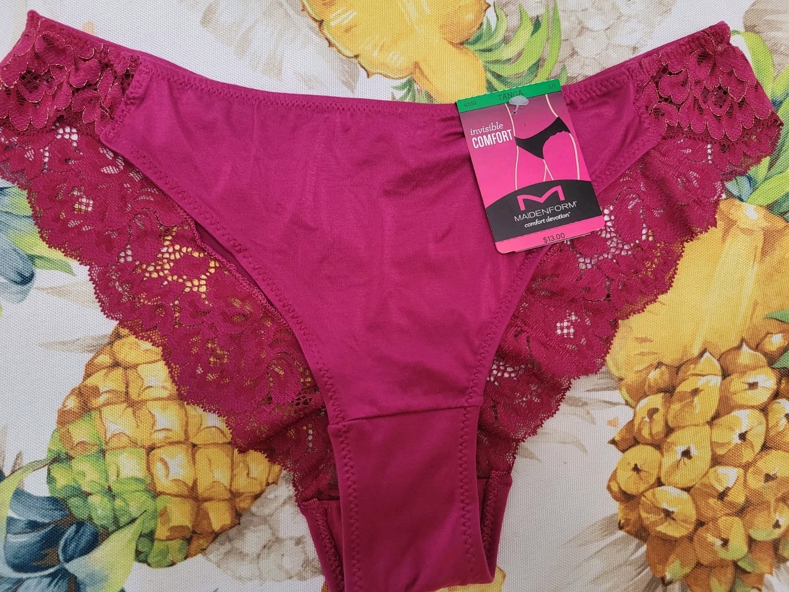 7/L MAIDENFORM Valentine Fuschia Red Bling SeXy Shiny LACE TANGA PANTY 40159 $13